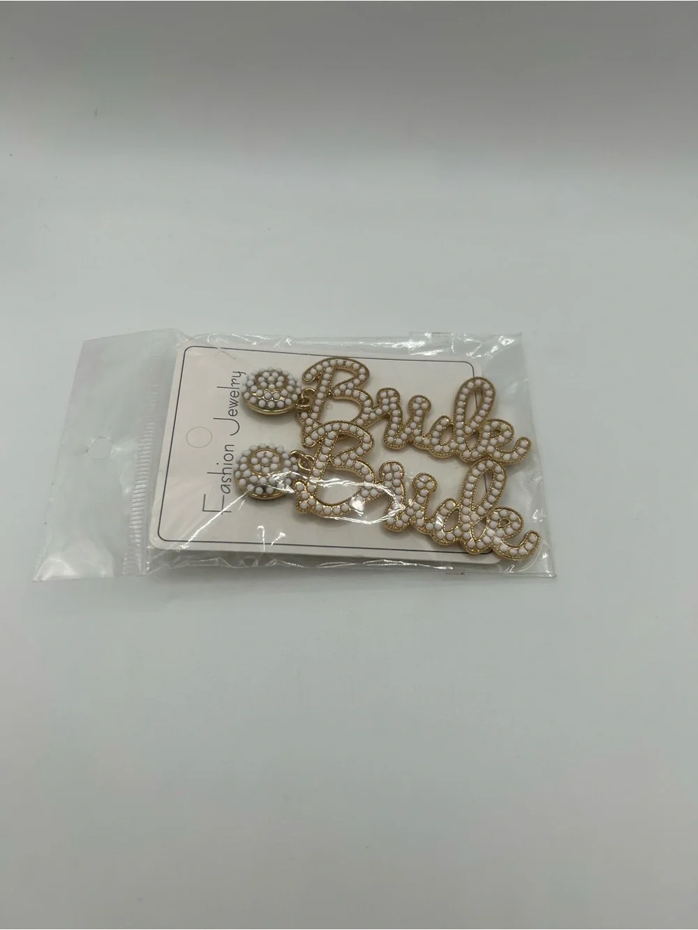 🆕 Gold and White 'Bride’ Script Drop Earrings - Fashion Jewelry